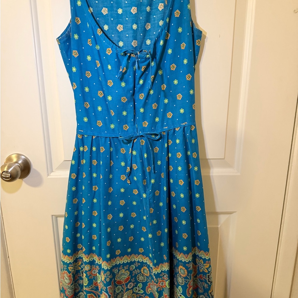 Vintage 1960s Handmade Blue Floral Paisley Midi Dress Size 0